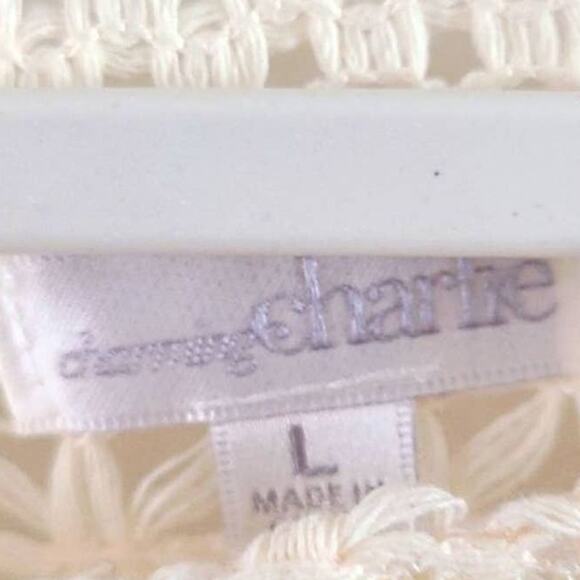 Charming Charlie Cream Lace Crochet Blouse with Sheer Back Size Large - Picture 6 of 7